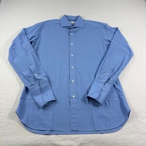 Brioni For Louis Boston Shirt Mens 41 16 Blue Button Up Long Sleeve French Cuff